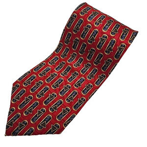 Ferrell Reed Silk Jacquard Necktie - Red-Gold Geometric - Like New